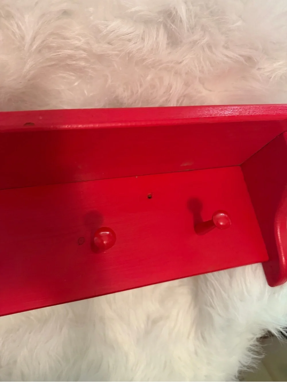 Red Wall Shelf with Four Hooks - Home Wall Decor
